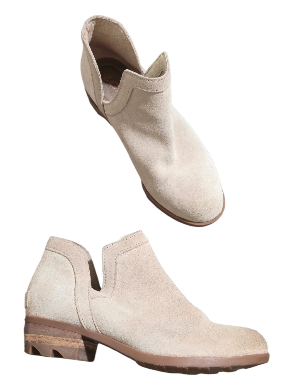Sorel Lolla Cut-Out Suede Ankle Boots Oatmeal Cream Size 7 Boho Coastal Cowgirl